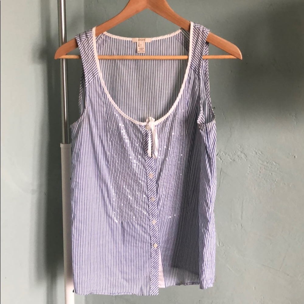 JCrew striped linen tank with sequins size 0